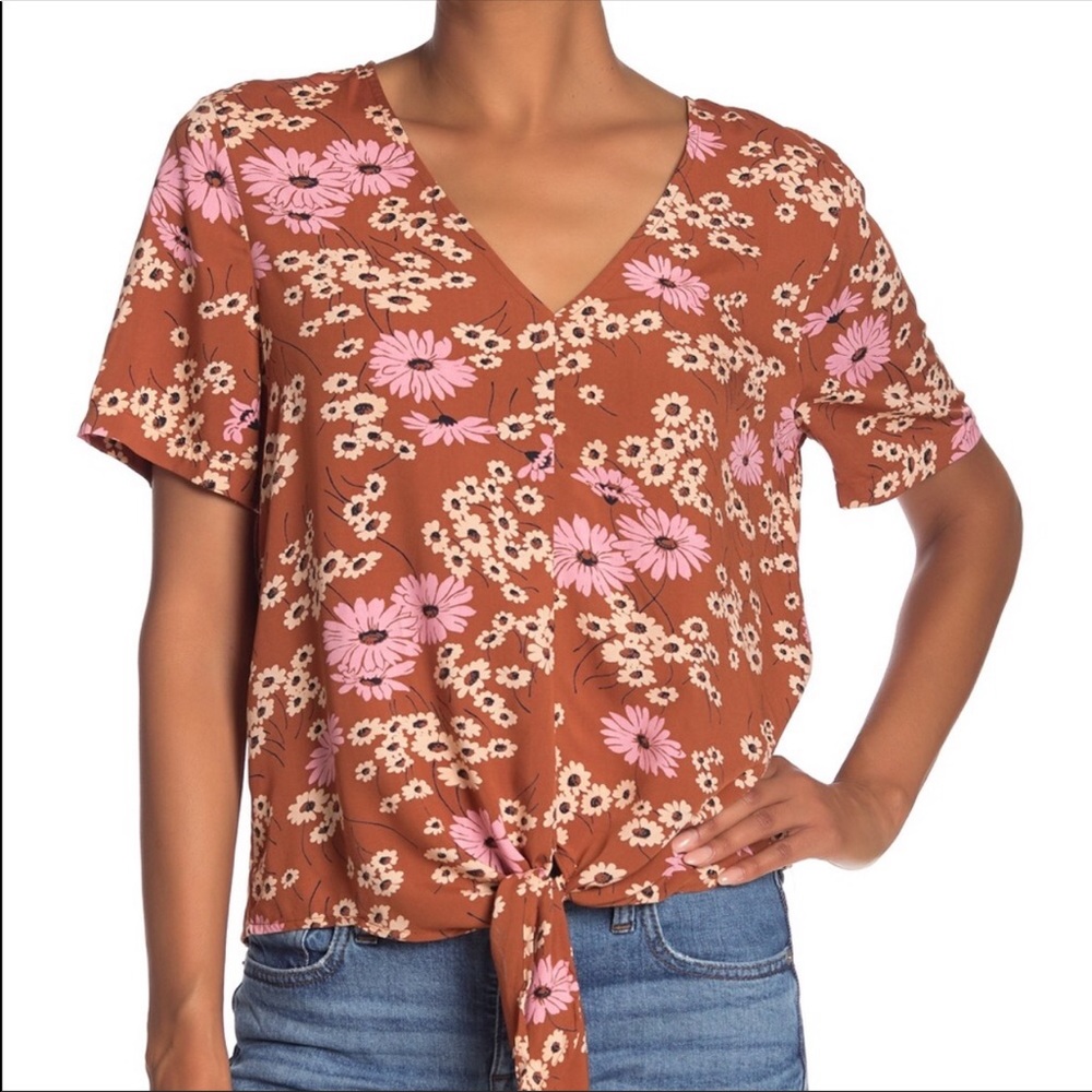 Madewell Blouse Top Novel Tie Front Burnt Clay Large NWT